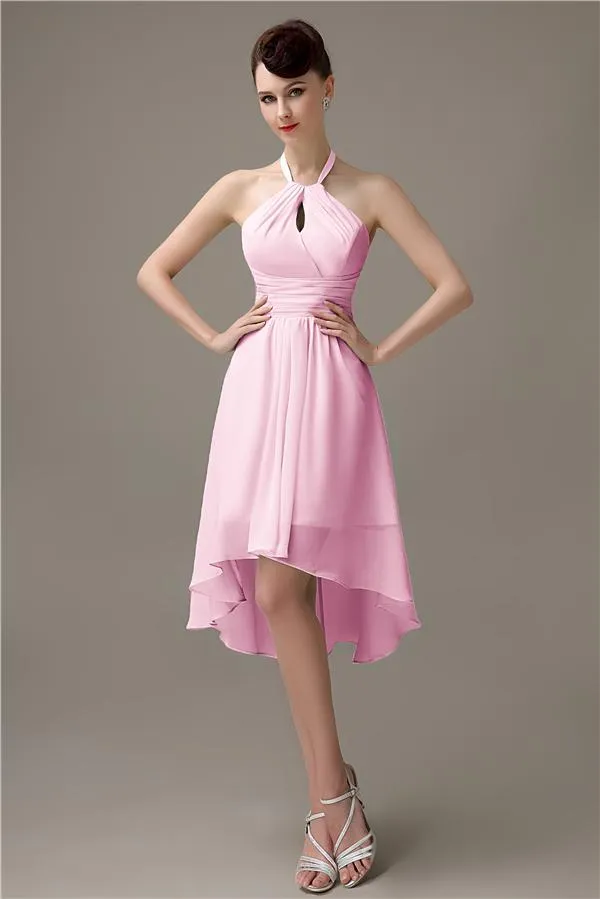 Unique A-line Halter High-Low Short Bridesmaid Dresses
