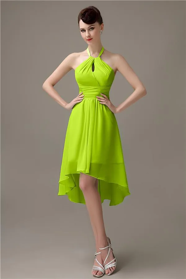 Unique A-line Halter High-Low Short Bridesmaid Dresses