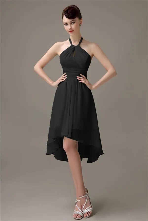 Unique A-line Halter High-Low Short Bridesmaid Dresses