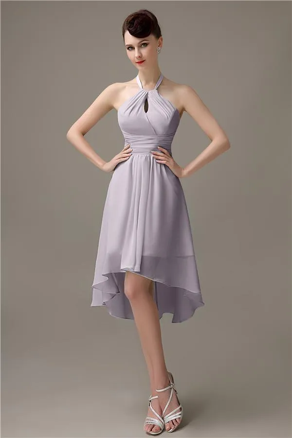 Unique A-line Halter High-Low Short Bridesmaid Dresses