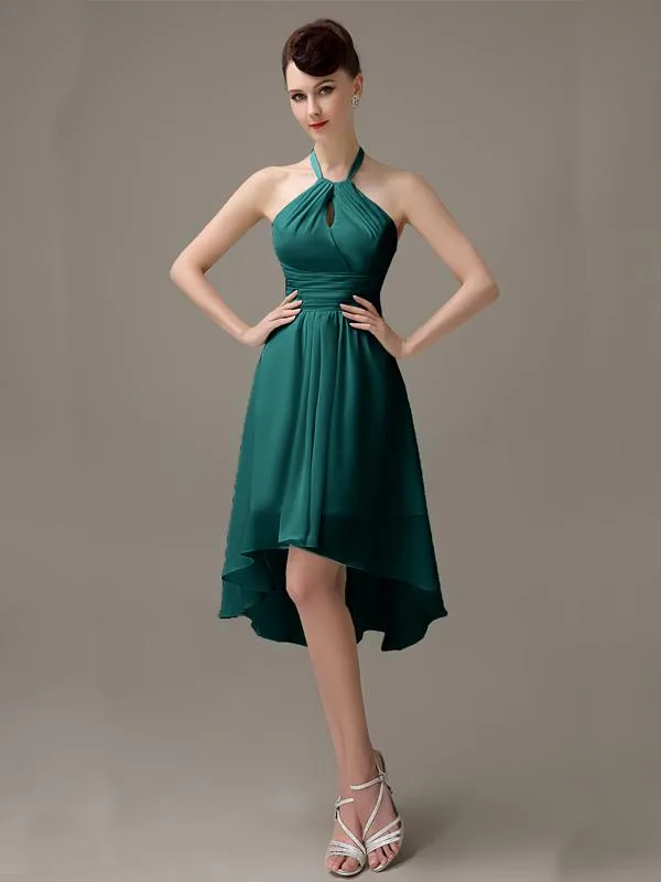 Unique A-line Halter High-Low Short Bridesmaid Dresses