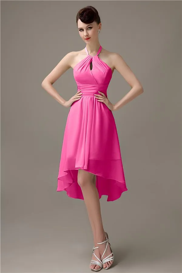 Unique A-line Halter High-Low Short Bridesmaid Dresses