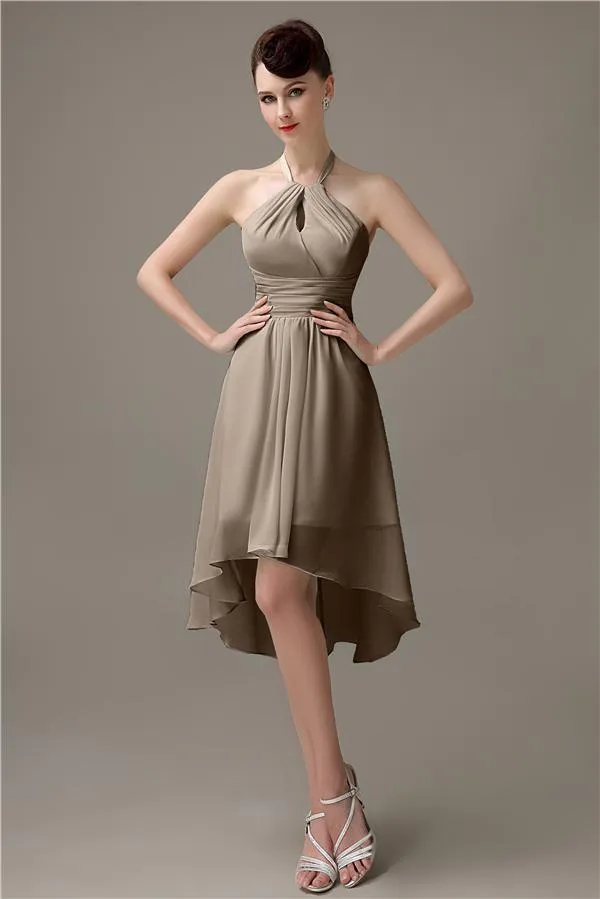 Unique A-line Halter High-Low Short Bridesmaid Dresses