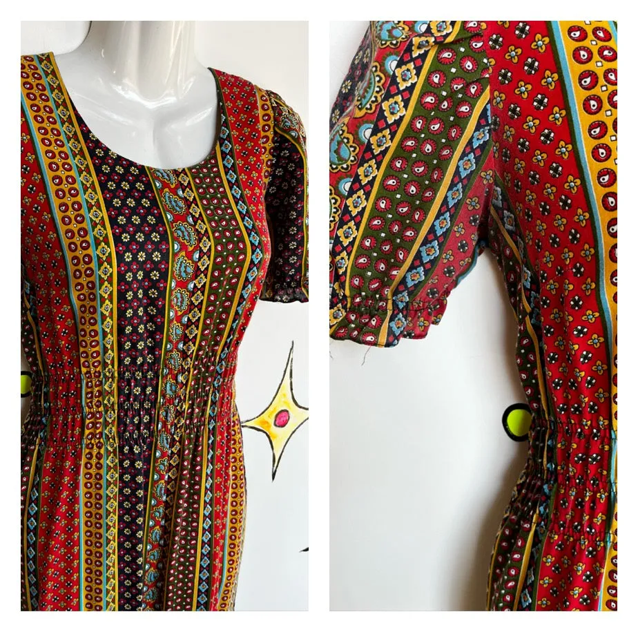 Vintage 60s 70s | Patchwork Maxi Boho Western Hippie Prairie Dress | M