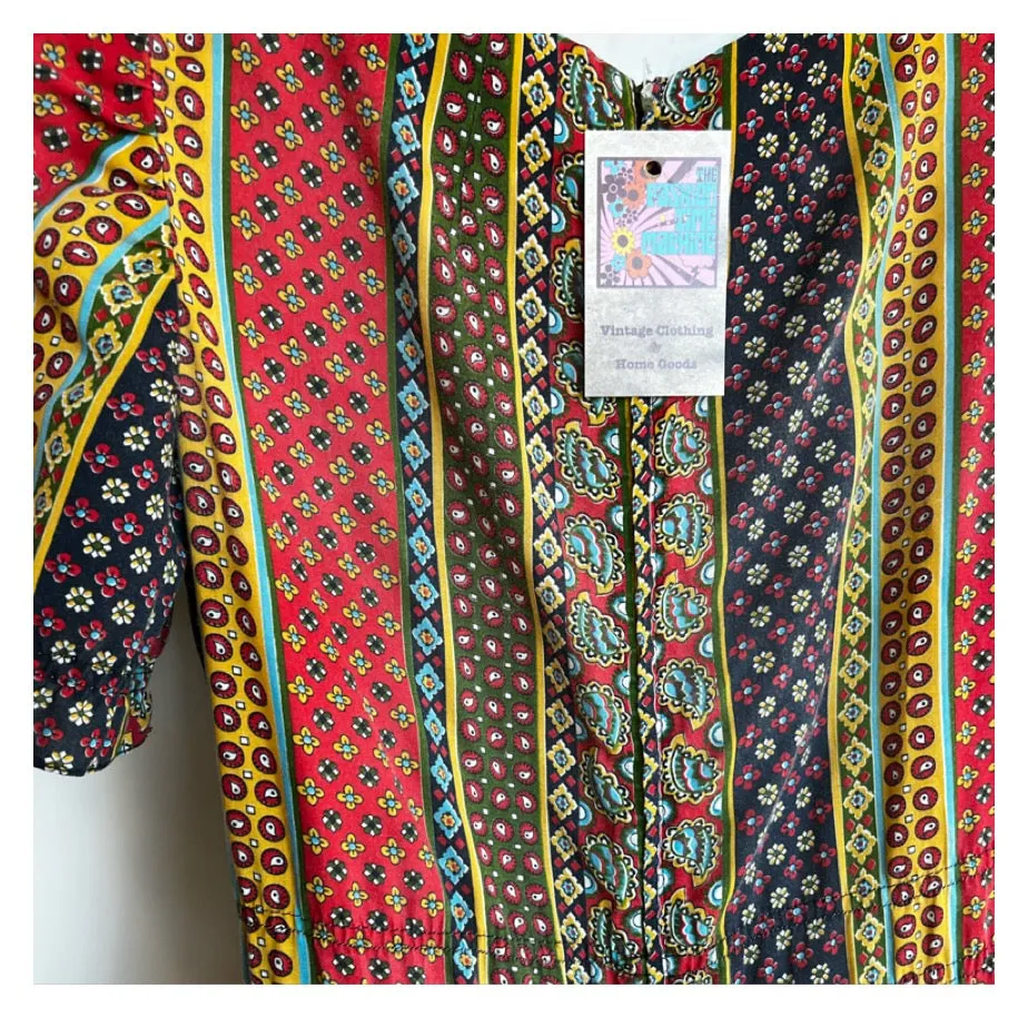 Vintage 60s 70s | Patchwork Maxi Boho Western Hippie Prairie Dress | M