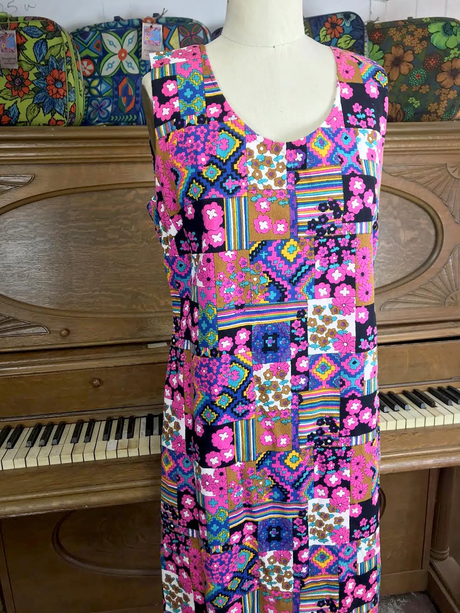 Vintage 70s | Hippie GoGo Mod Boho Dress Patchwork Psychedelic Mini Dress | M