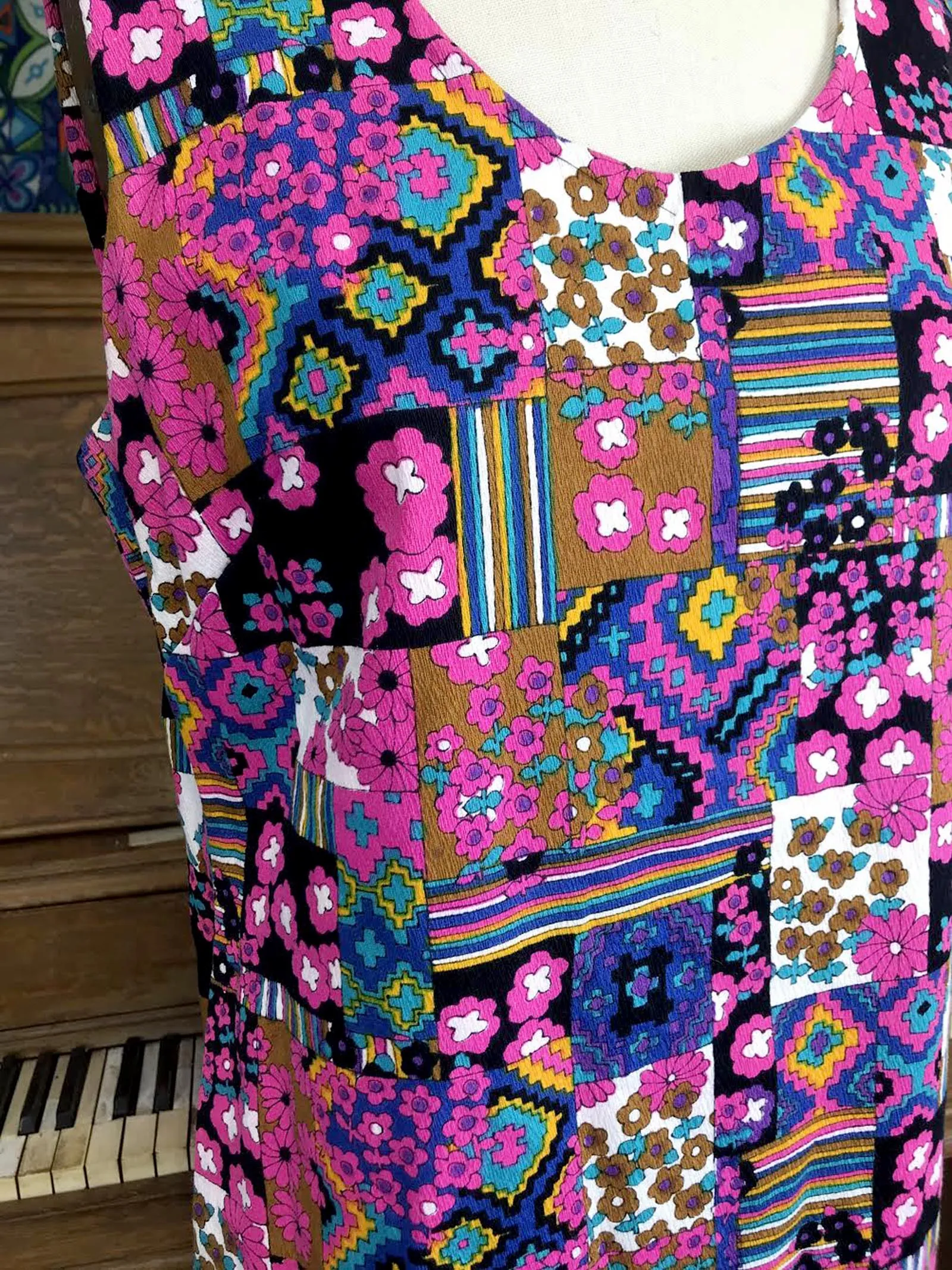 Vintage 70s | Hippie GoGo Mod Boho Dress Patchwork Psychedelic Mini Dress | M