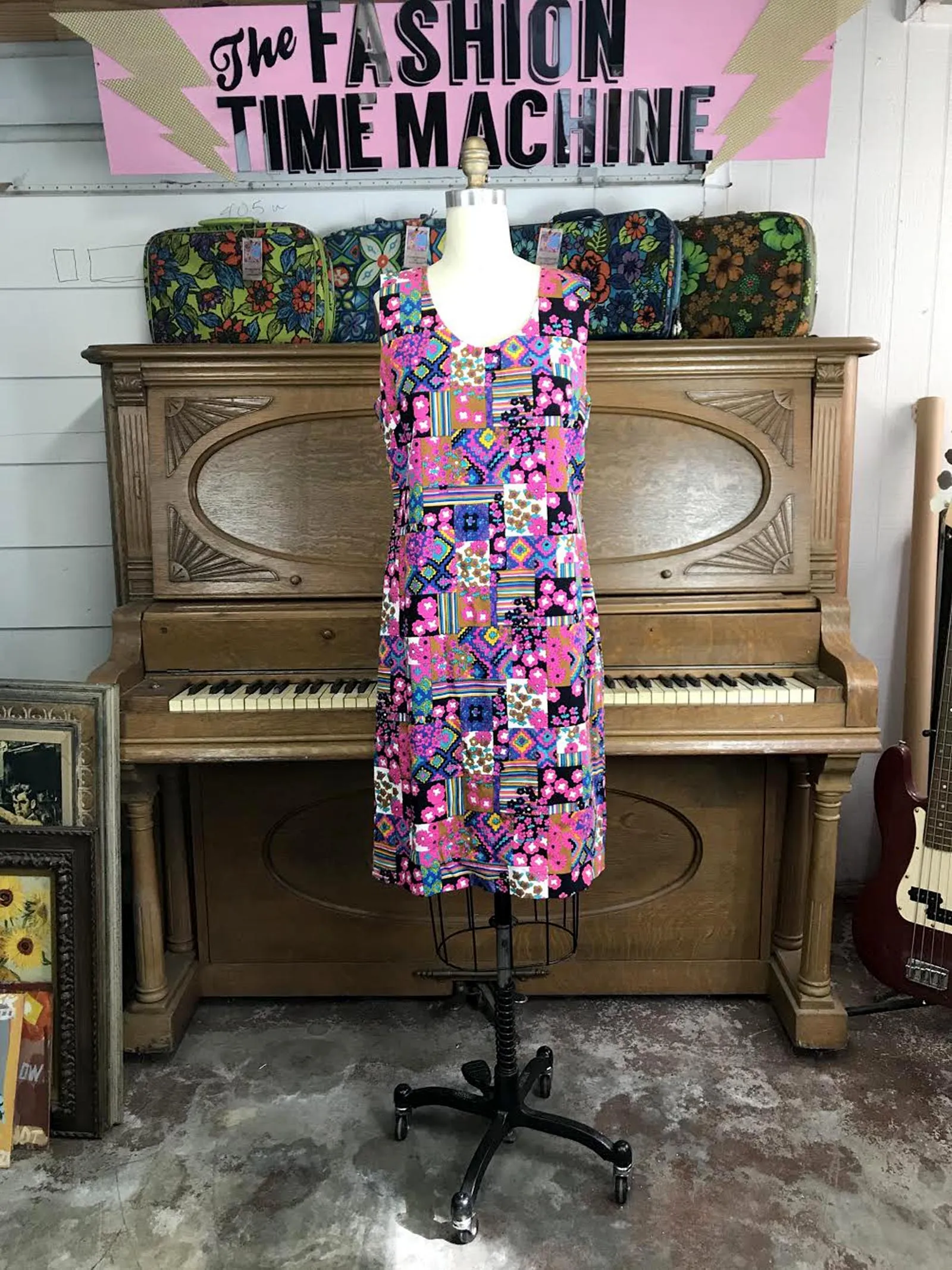 Vintage 70s | Hippie GoGo Mod Boho Dress Patchwork Psychedelic Mini Dress | M