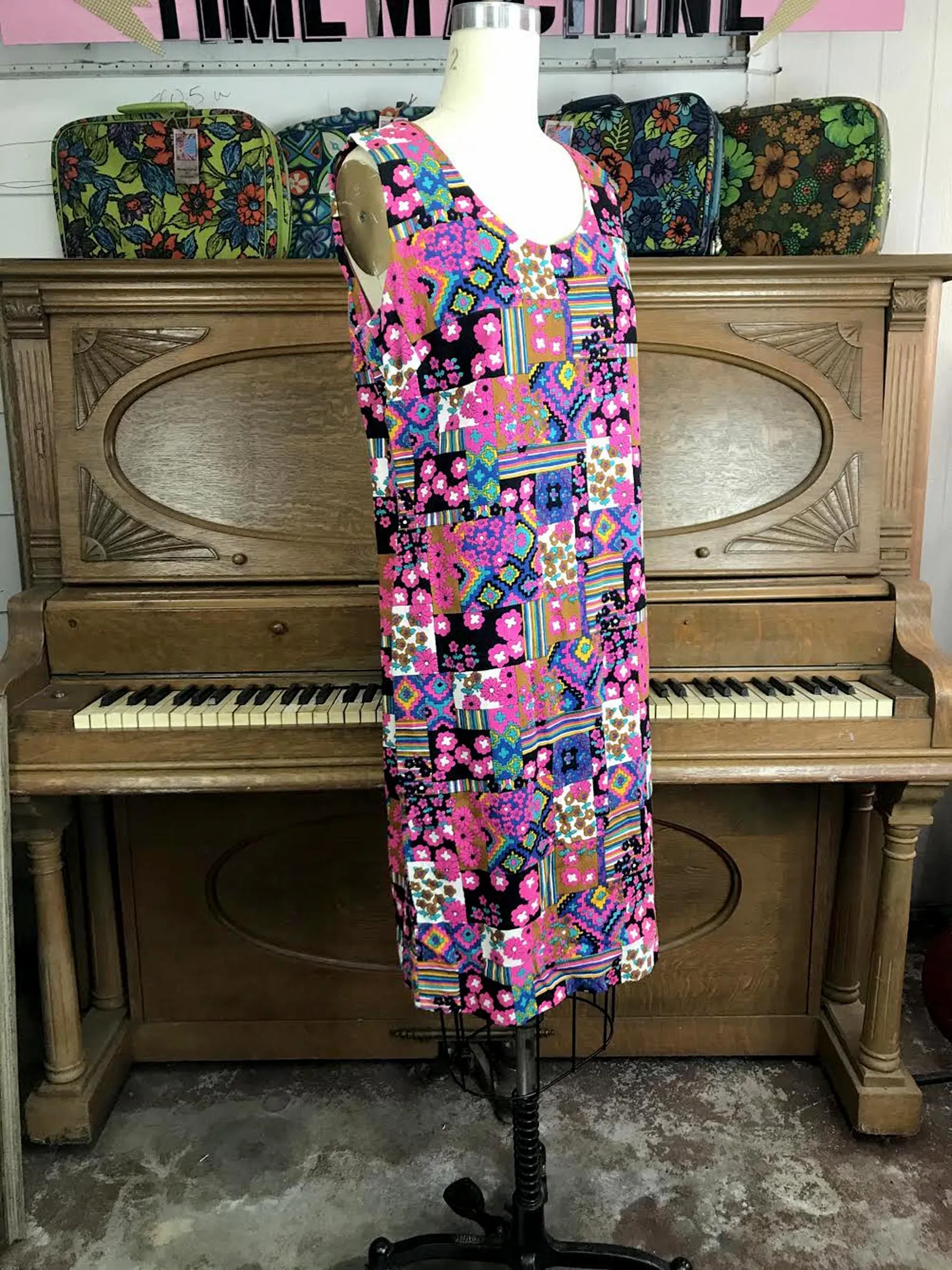 Vintage 70s | Hippie GoGo Mod Boho Dress Patchwork Psychedelic Mini Dress | M