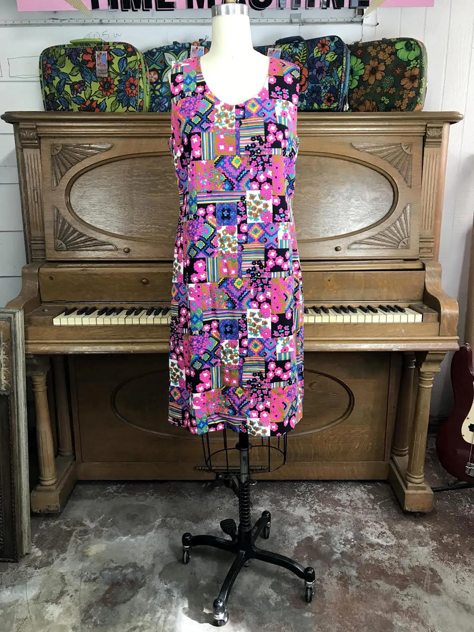 Vintage 70s | Hippie GoGo Mod Boho Dress Patchwork Psychedelic Mini Dress | M