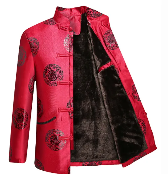 Winter middle-aged and elderly Tang suit men\'s birthday party birthday dress thickened coat Zhongshan suit couple wedding grandpa suit