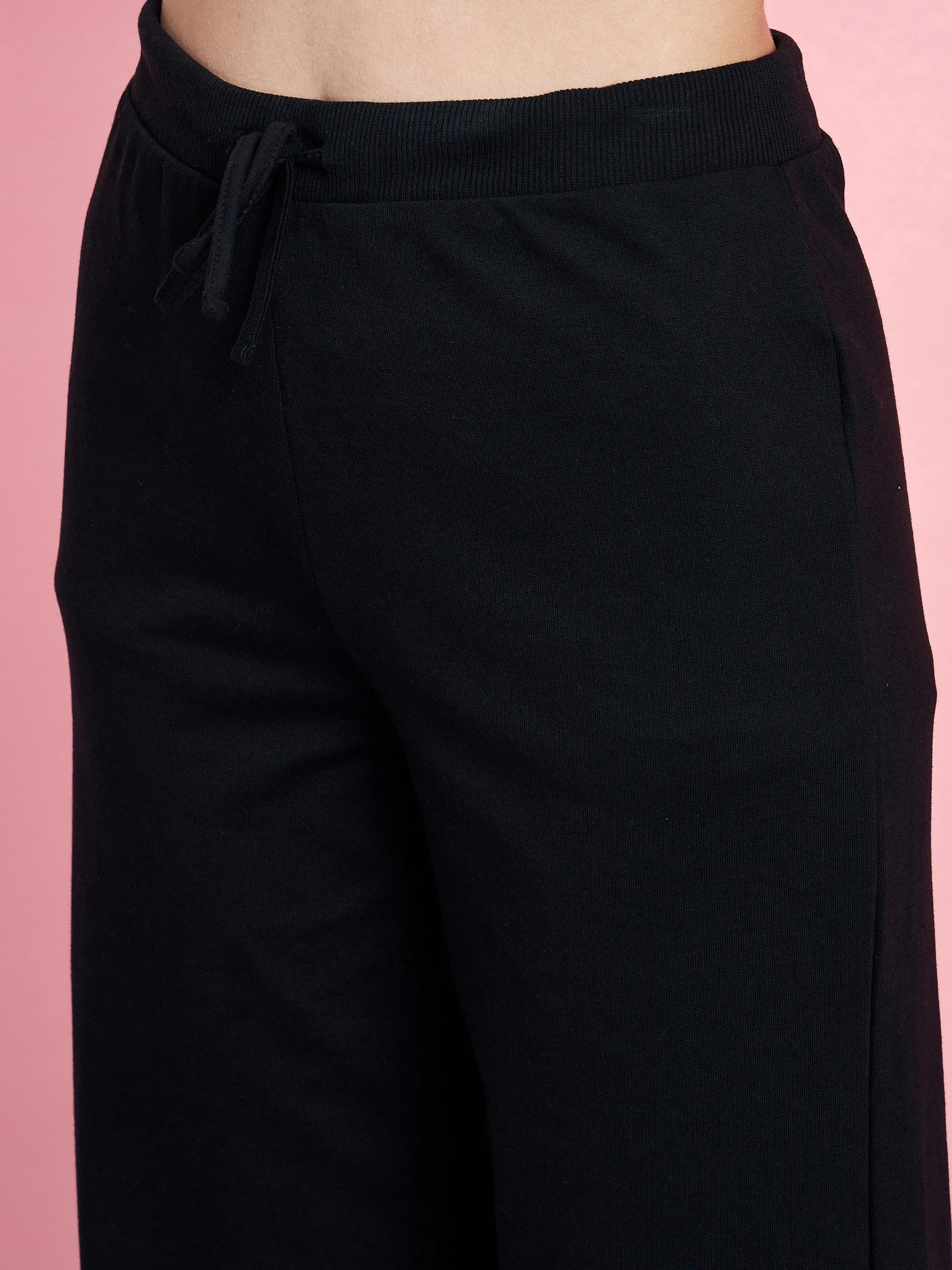 Women Peach I Saw Karma T-Shirt With Black Track Pants