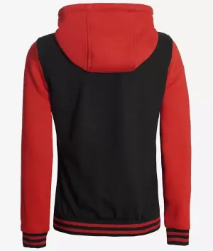 Women Varsity Snap Button Letterman Red and Black Lightweight Bomber Quilted Jacket