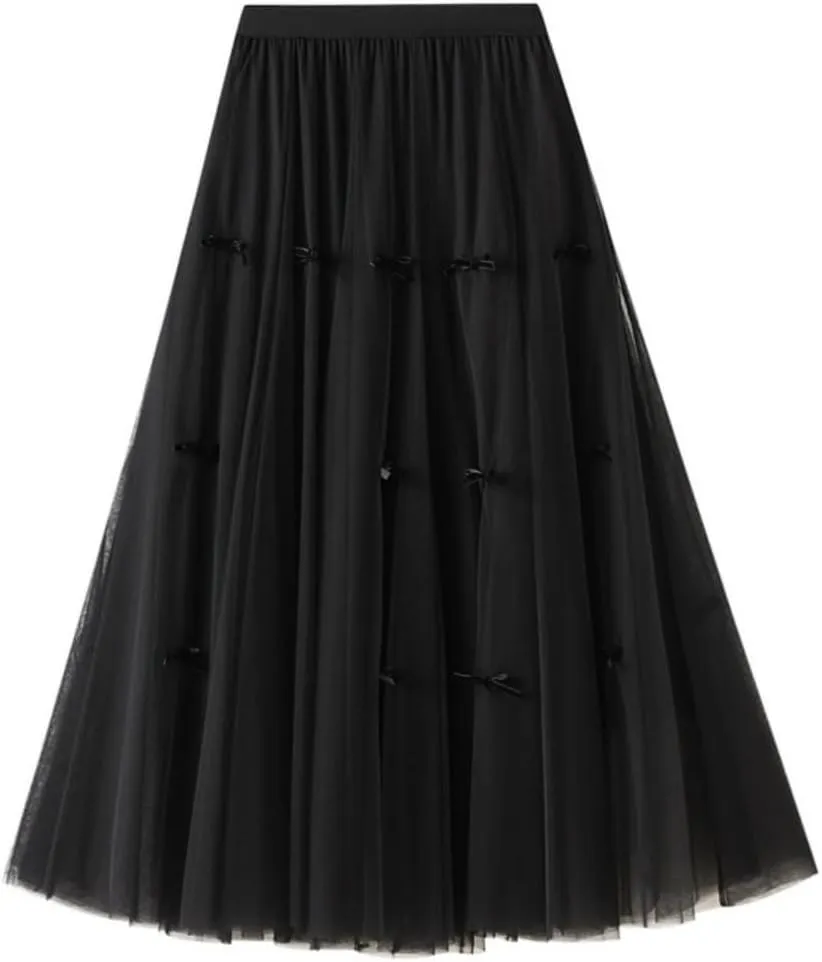 Women's A-Line Fairy 3D Posy Floral Print Layered Tulle Midi Skirt