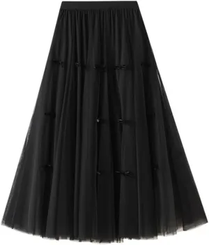 Women's A-Line Fairy 3D Posy Floral Print Layered Tulle Midi Skirt