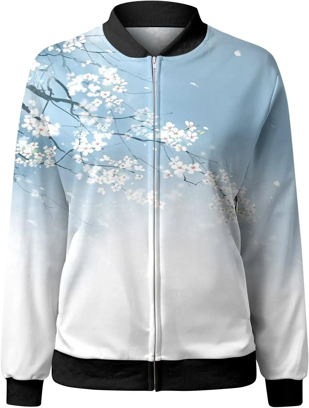 Womens Bomber Jacket 2024 Casual Coat Fall Trendy Lightweight Zip Up Long Sleeve Outerwear Windbreaker with Pocket
