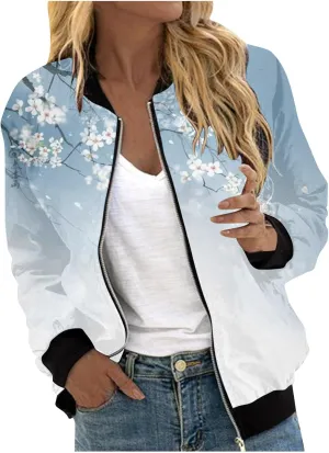 Womens Bomber Jacket 2024 Casual Coat Fall Trendy Lightweight Zip Up Long Sleeve Outerwear Windbreaker with Pocket