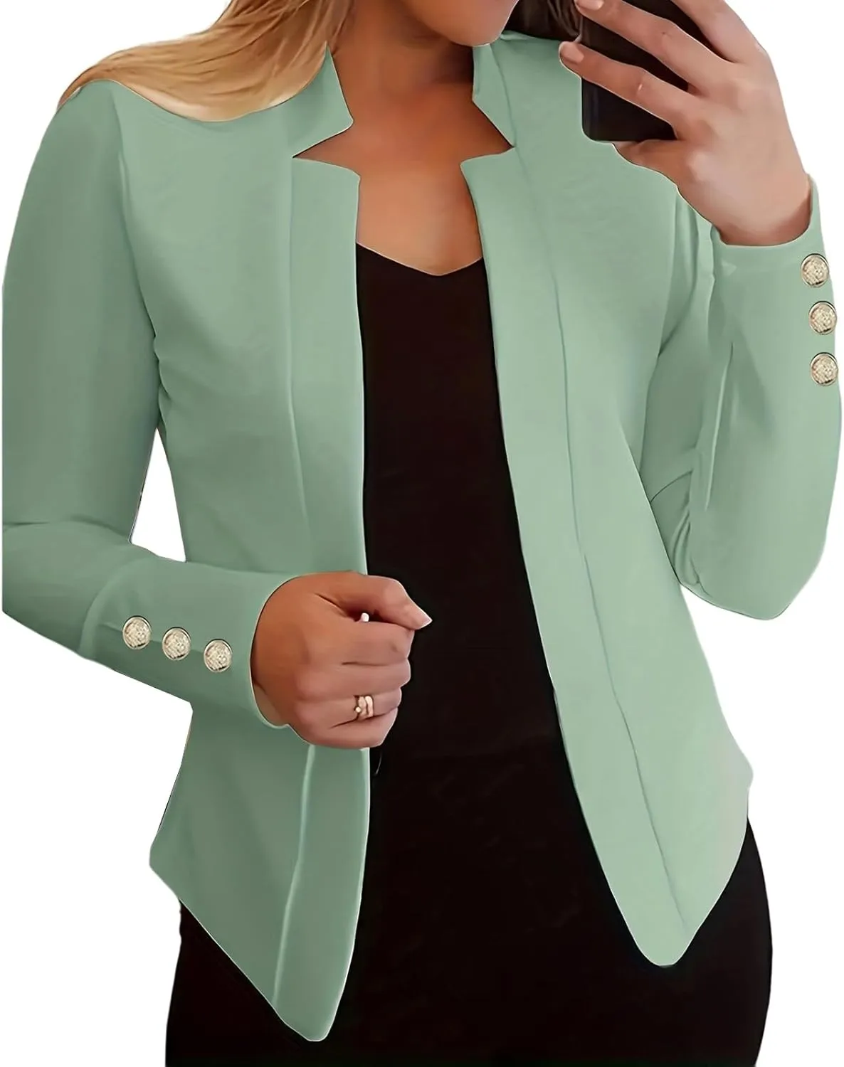 Womens Casual Long Sleeve Blazer Open Front Blazers Suit Slim Fit Cropped Work Office Blazer Jackets