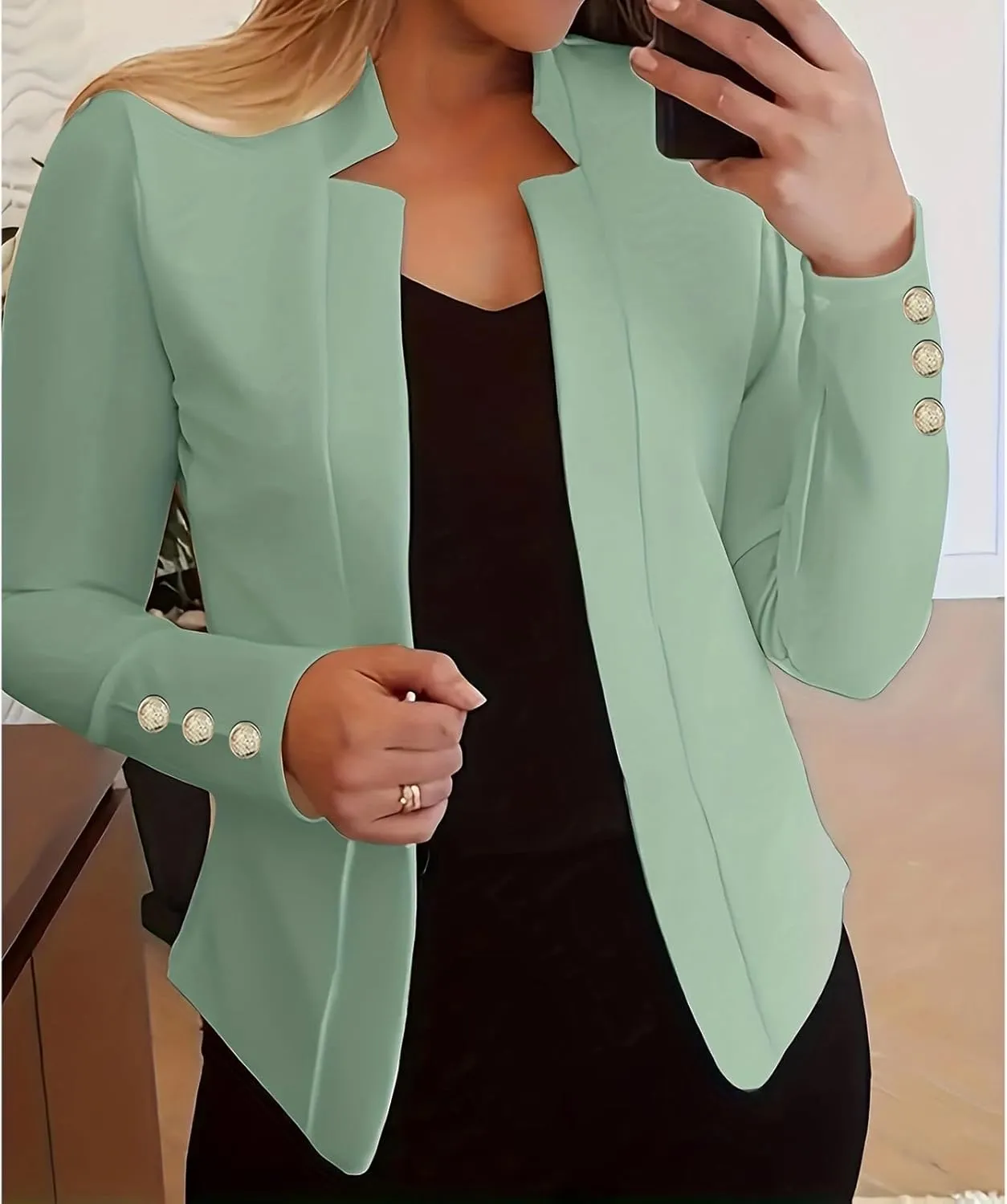 Womens Casual Long Sleeve Blazer Open Front Blazers Suit Slim Fit Cropped Work Office Blazer Jackets