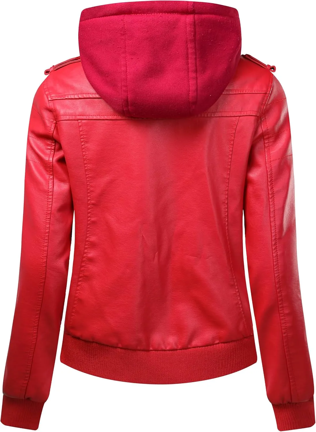 Women's Faux Leather Jacket Motorcycle Hooded Jacket Outdoor Sports Detachable Hooded Pu Leather Jacket Coat