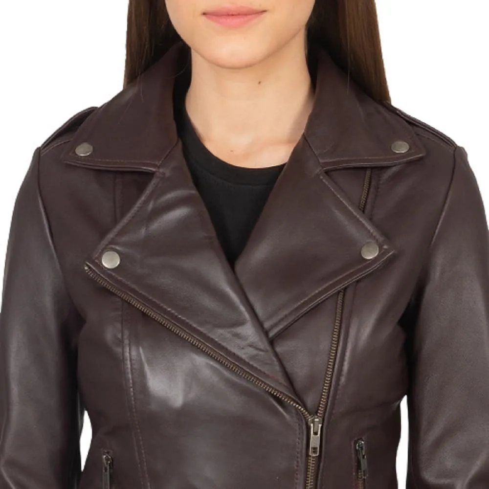 Women's Genuine Lambskin Vintage Motorcycle Biker Leather Jacket- Winter Wear
