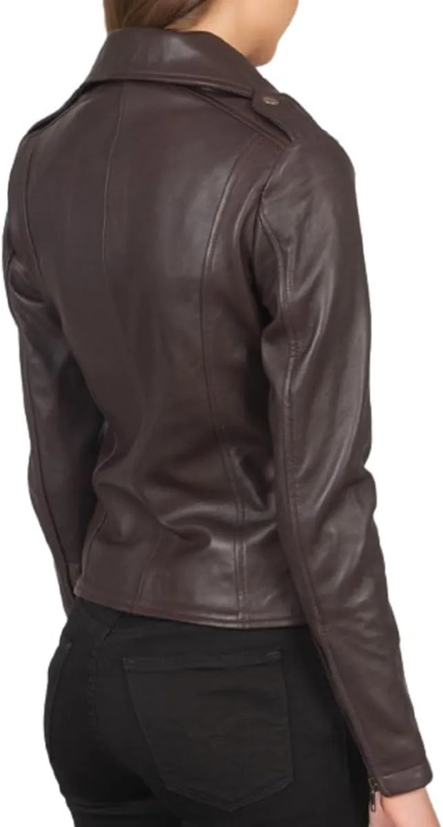 Women's Genuine Lambskin Vintage Motorcycle Biker Leather Jacket- Winter Wear