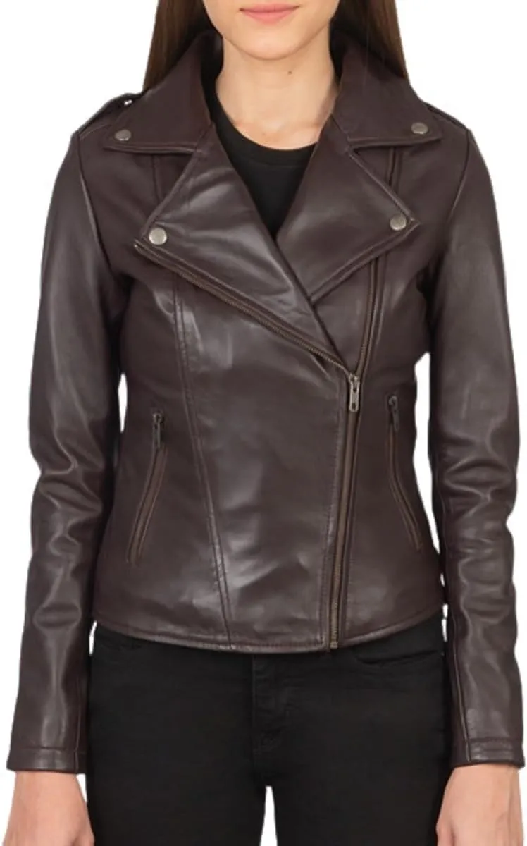 Women's Genuine Lambskin Vintage Motorcycle Biker Leather Jacket- Winter Wear