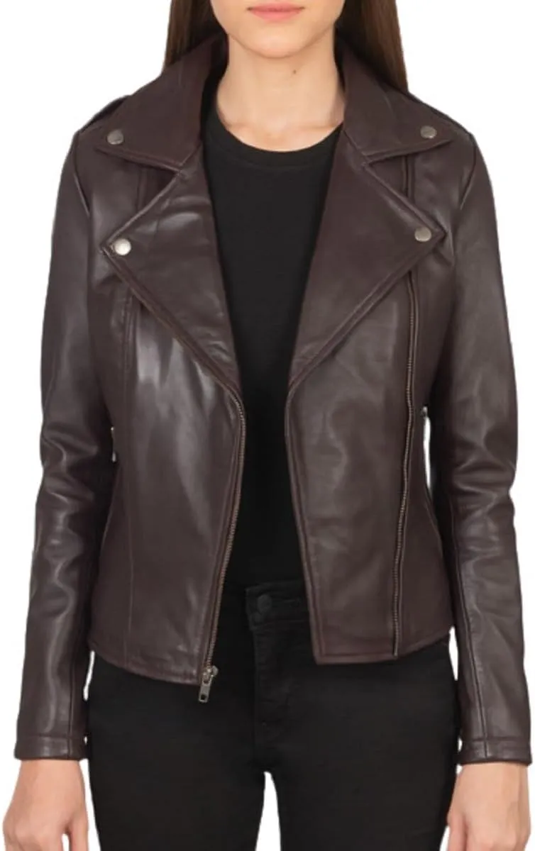 Women's Genuine Lambskin Vintage Motorcycle Biker Leather Jacket- Winter Wear