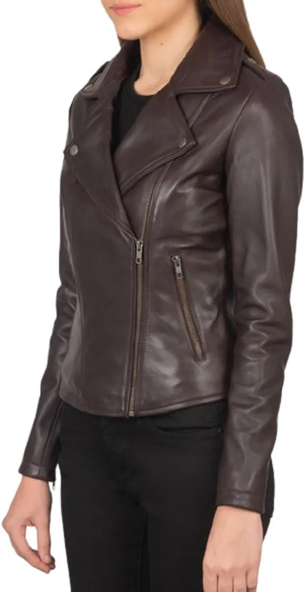 Women's Genuine Lambskin Vintage Motorcycle Biker Leather Jacket- Winter Wear